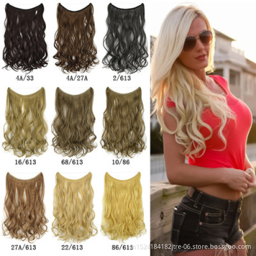 20 inch Invisible Wire No Clip One Piece Hair Extensions Secret Fish Line Hairpieces Silky Straight natural Synthetic